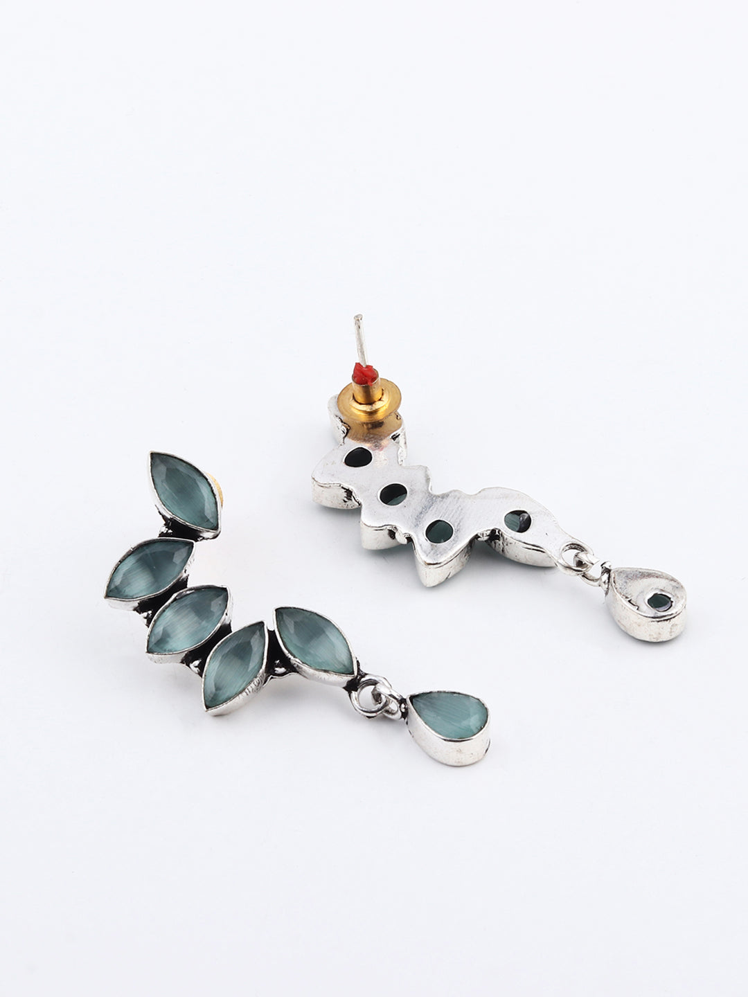 Silver Oxidised finish Sage Green Monalisa stone drop earring