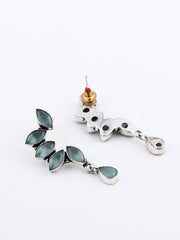 Silver Oxidised finish Sage Green Monalisa stone drop earring
