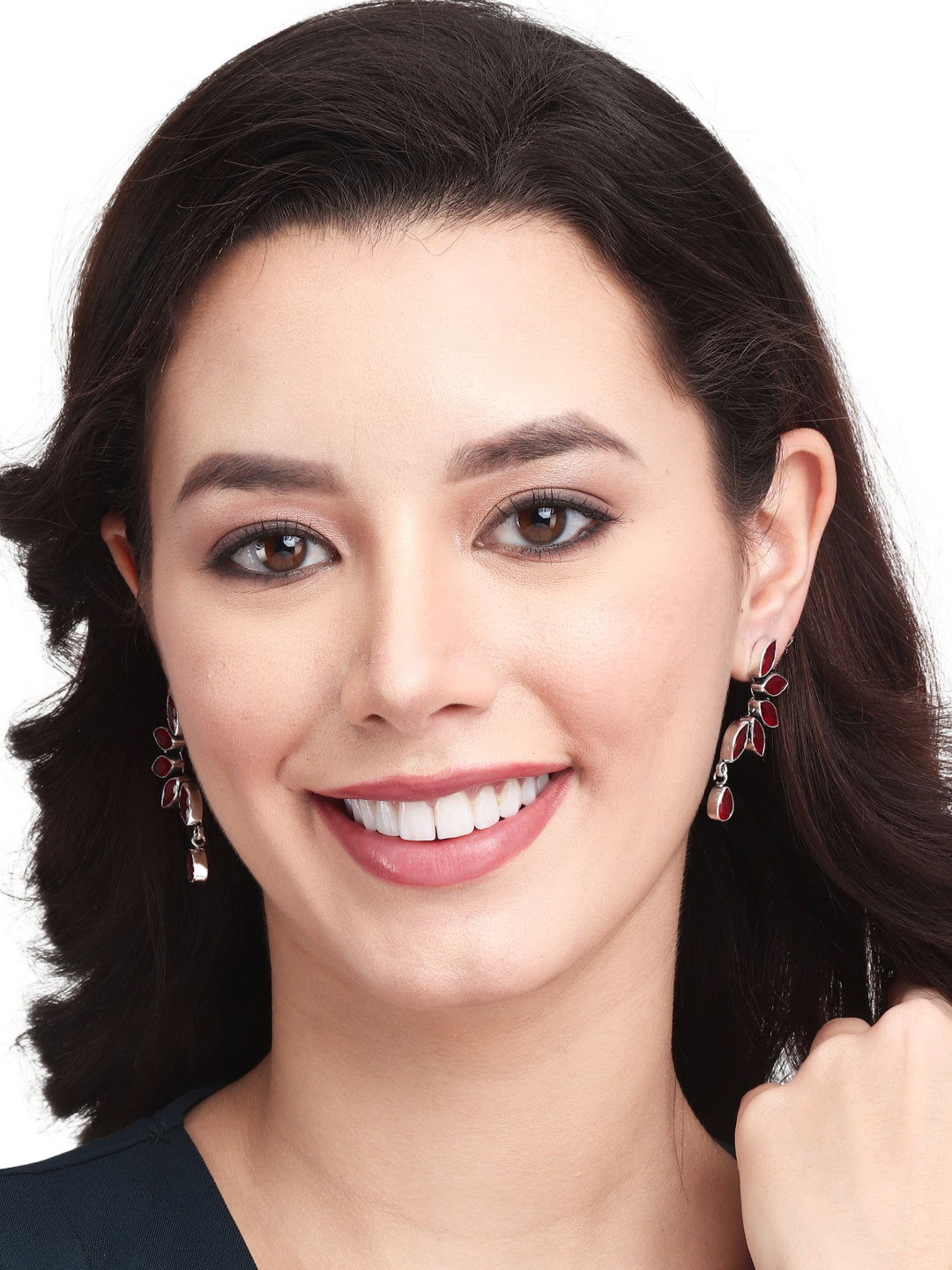 Silver Oxidised finish Red Monalisa stone drop earring