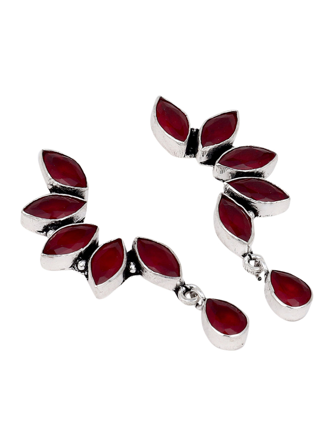 Silver Oxidised finish Red Monalisa stone drop earring