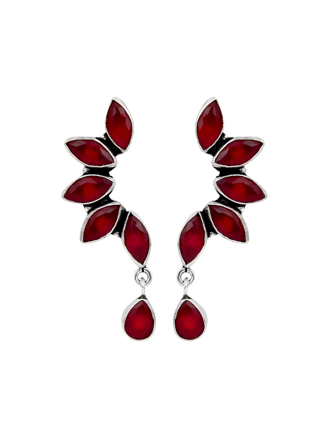 Silver Oxidised finish Red Monalisa stone drop earring