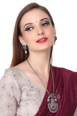 Silver Oxidised finish long necklace & earring set