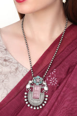 Silver Oxidised finish long necklace & earring set
