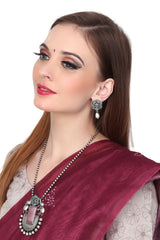 Silver Oxidised finish long necklace & earring set