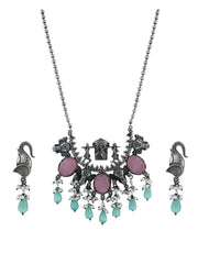 Silver Oxidised finish Elephant long necklace & earring set