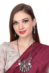Silver Oxidised finish Elephant long necklace & earring set