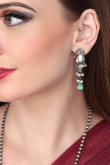 Silver Oxidised finish Elephant long necklace & earring set
