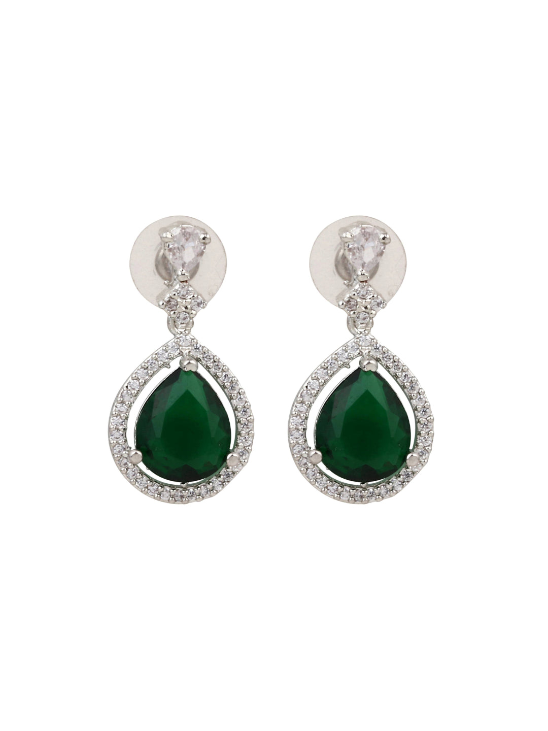 CZ Necklace with Pendant & Drop Earring Set in Green