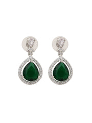 CZ Necklace with Pendant & Drop Earring Set in Green