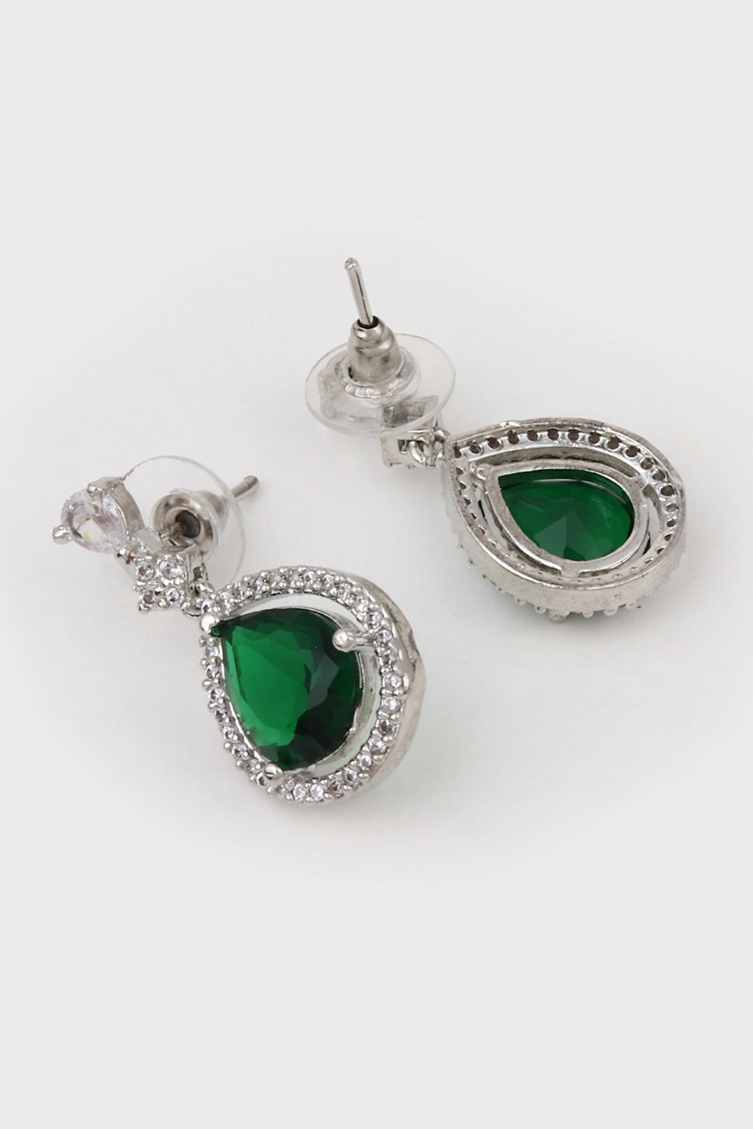 CZ Necklace with Pendant & Drop Earring Set in Green