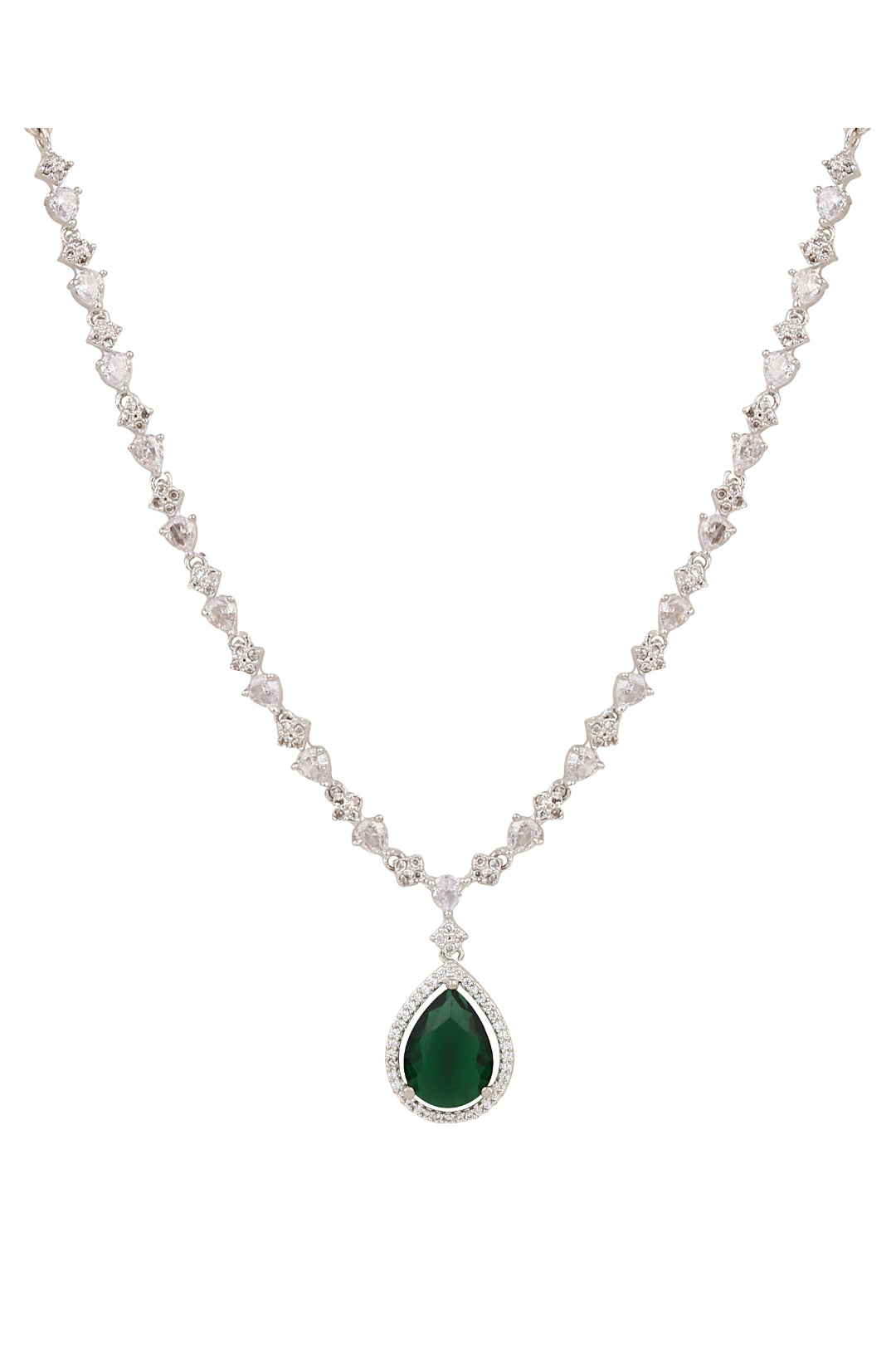 CZ Necklace with Pendant & Drop Earring Set in Green