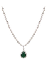 CZ Necklace with Pendant & Drop Earring Set in Green