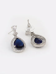 CZ Necklace with Pendant & Drop Earring Set in Blue
