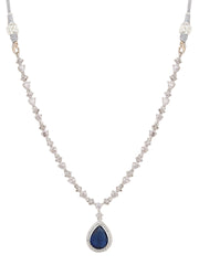 CZ Necklace with Pendant & Drop Earring Set in Blue