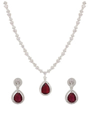 CZ Necklace with Pendant & Drop Earring Set in Red