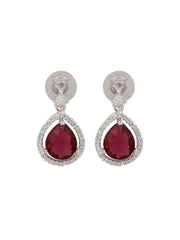 CZ Necklace with Pendant & Drop Earring Set in Red