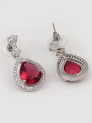 CZ Necklace with Pendant & Drop Earring Set in Red