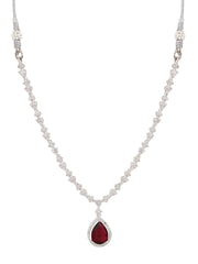 CZ Necklace with Pendant & Drop Earring Set in Red