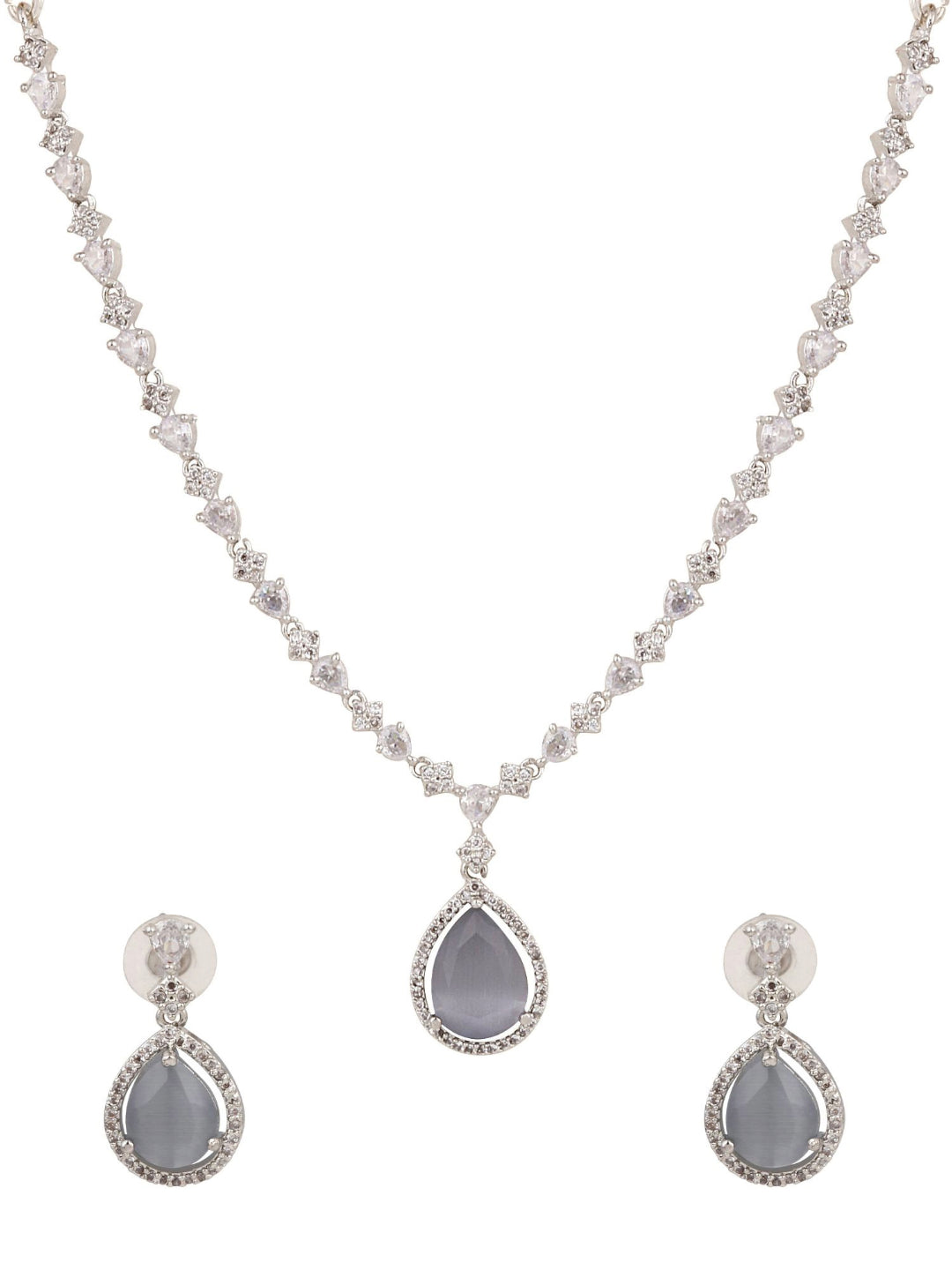 CZ Necklace with Pendant & Drop Earring Set in White