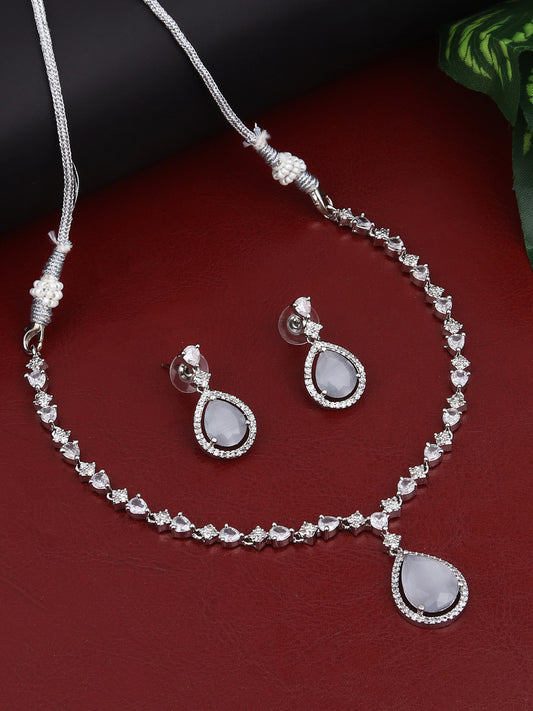 CZ Necklace with Pendant & Drop Earring Set in White