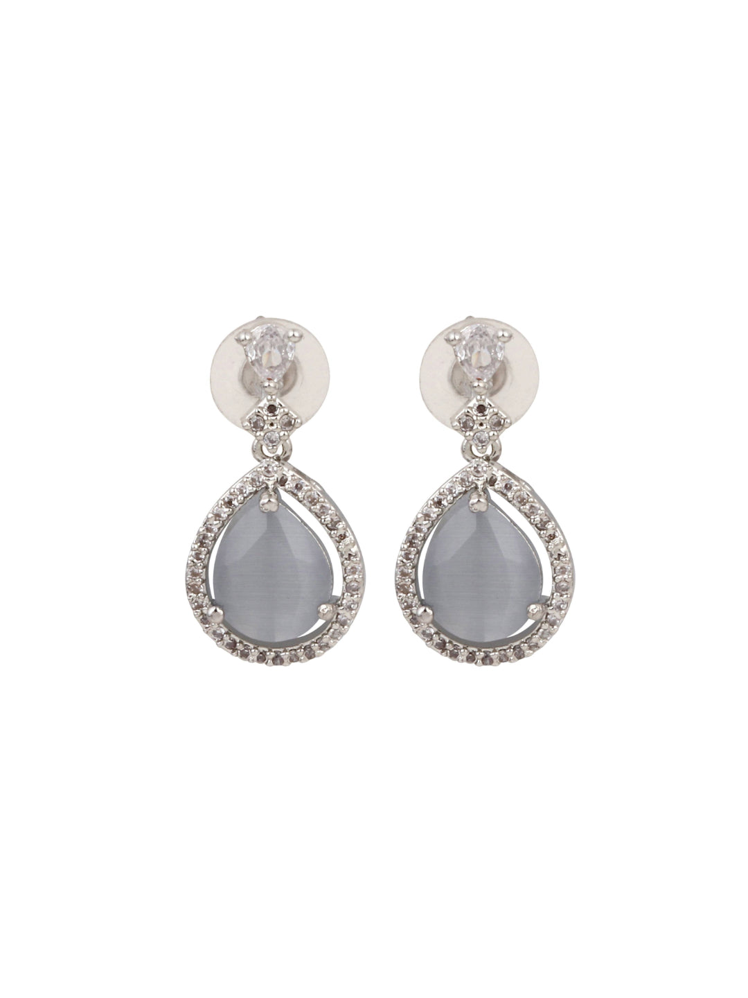 CZ Necklace with Pendant & Drop Earring Set in White