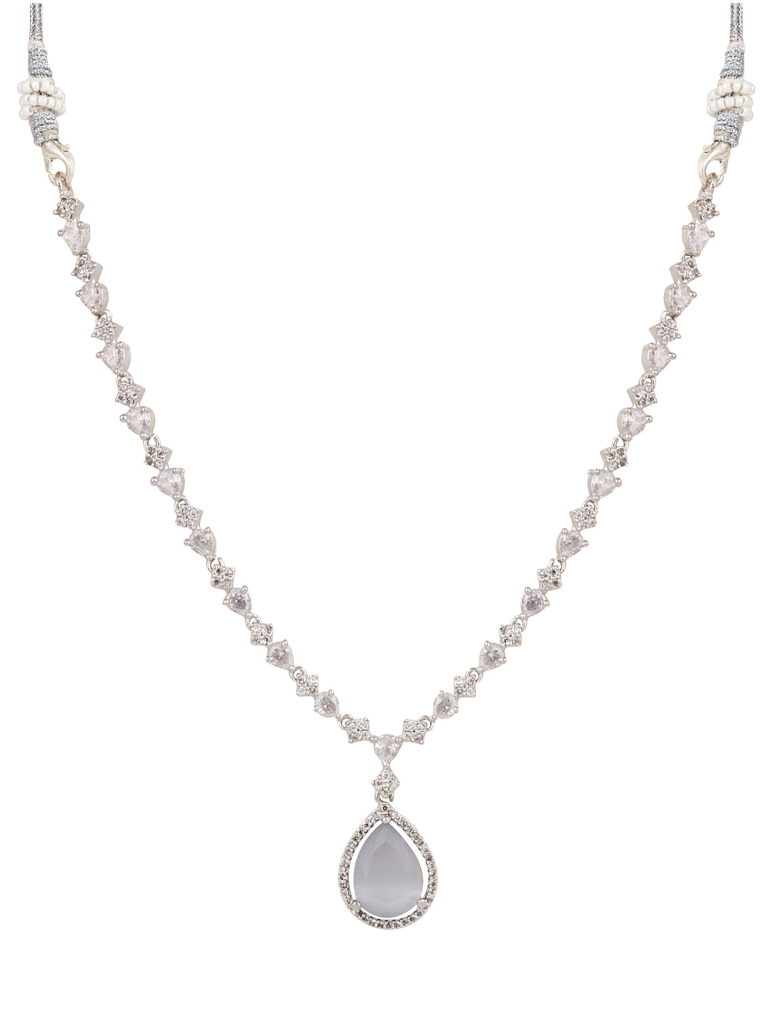 CZ Necklace with Pendant & Drop Earring Set in White