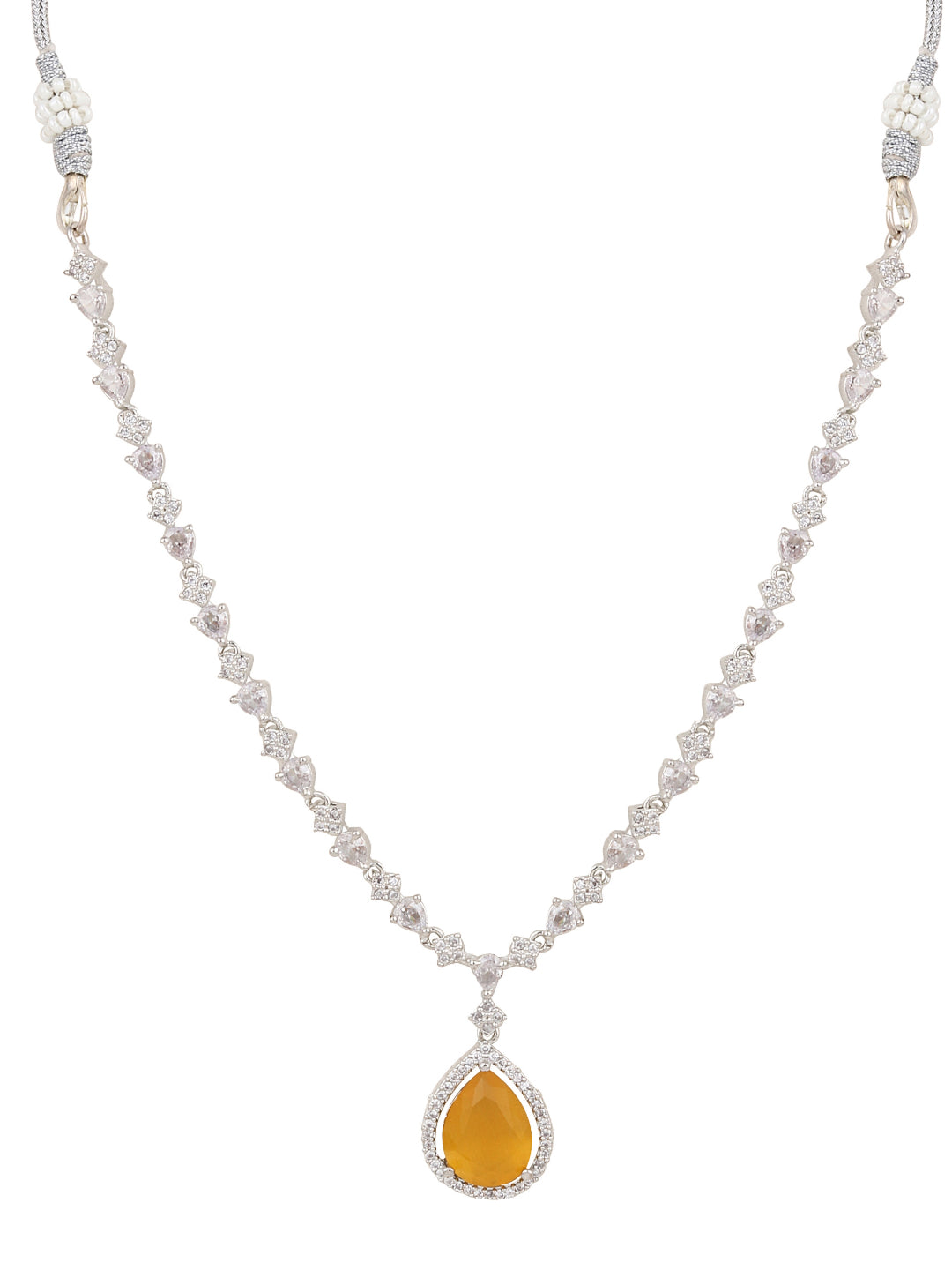 CZ Necklace with Pendant & Drop Earring Set in Yellow