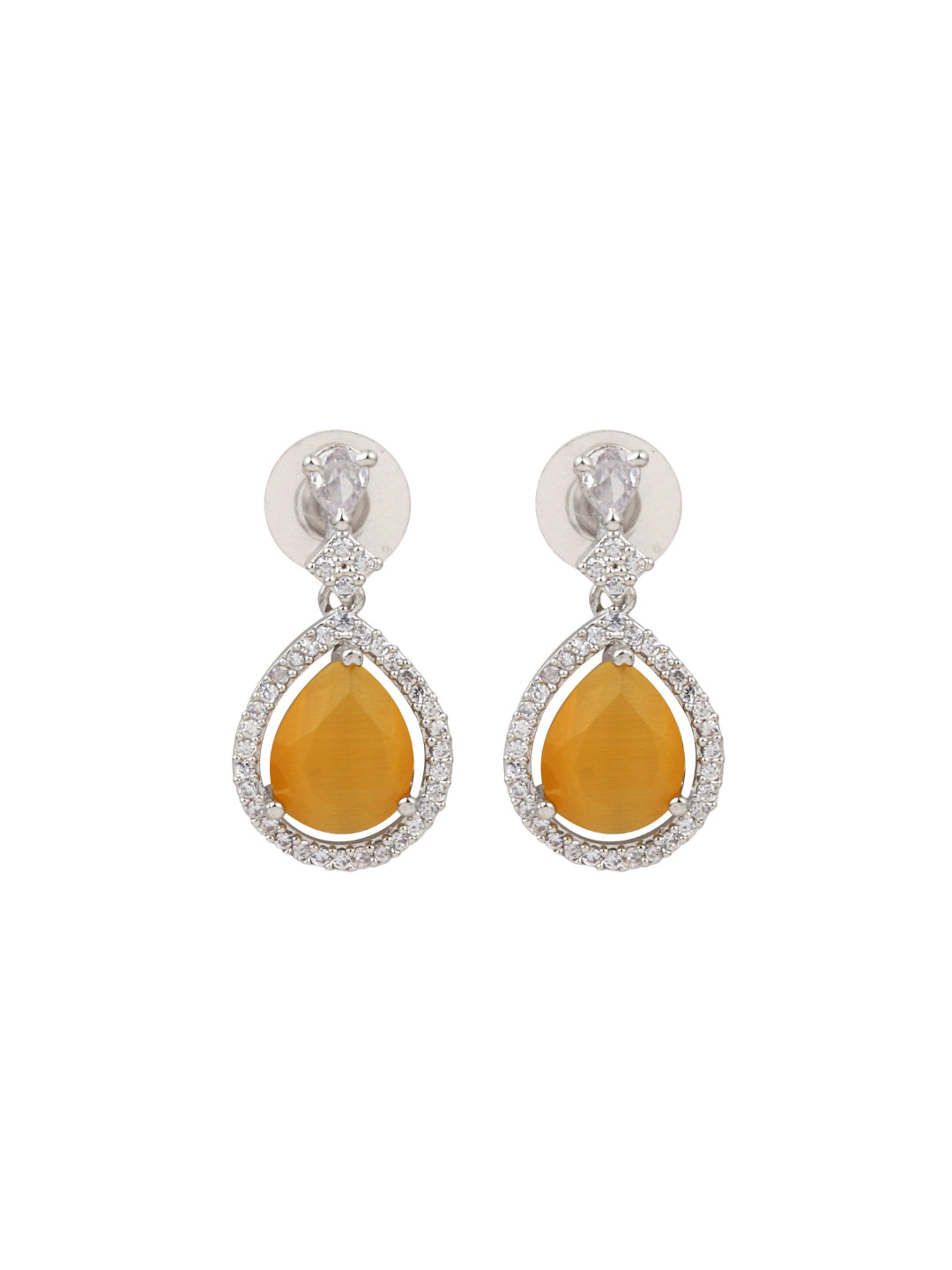 CZ Necklace with Pendant & Drop Earring Set in Yellow