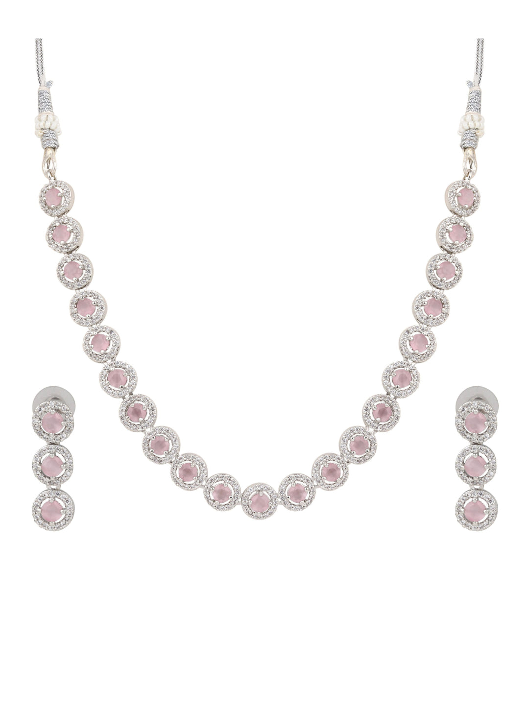 CZ stone delicate choker & earring set in Pink