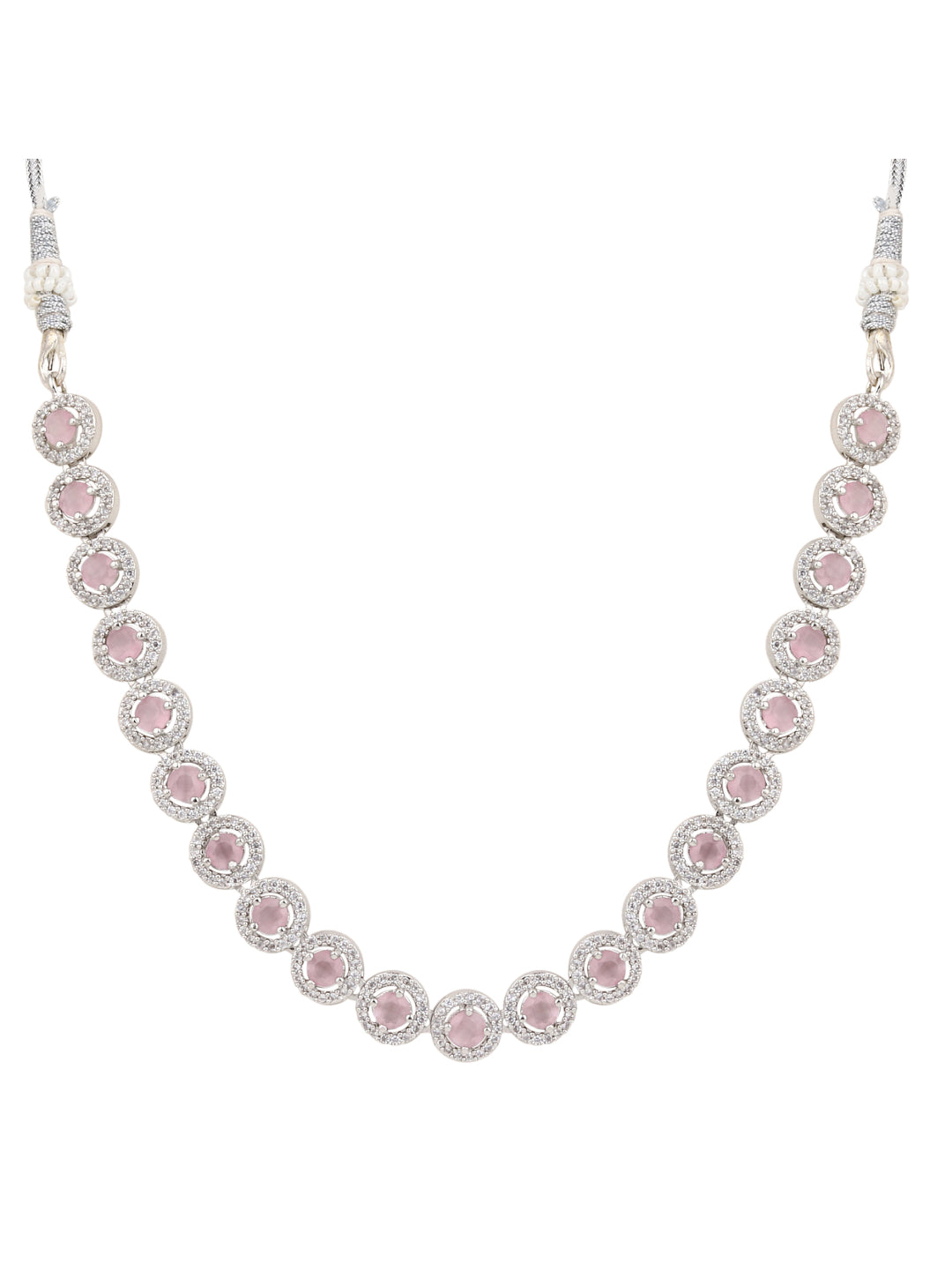 CZ stone delicate choker & earring set in Pink