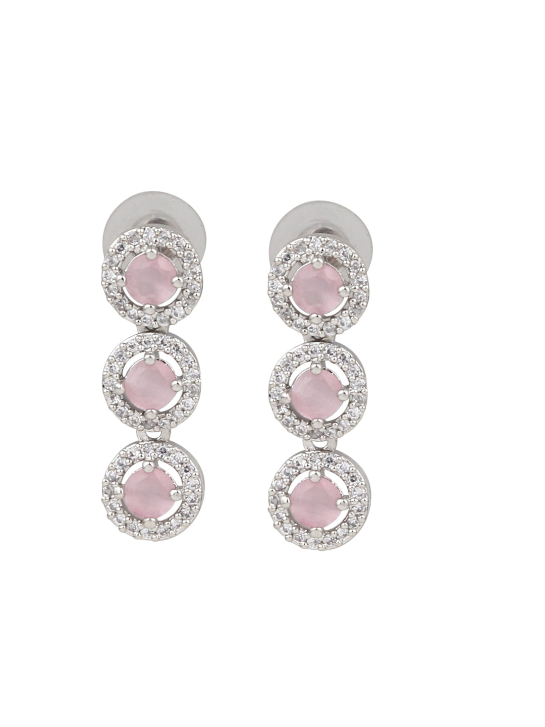 CZ stone delicate choker & earring set in Pink