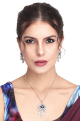 CZ Necklace with Pendant & Drop Earring Set Blue