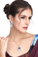 CZ Necklace with Pendant & Drop Earring Set Blue