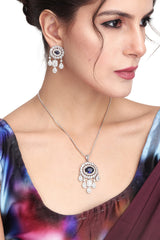CZ Necklace with Pendant & Drop Earring Set Blue