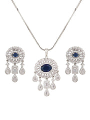 CZ Necklace with Pendant & Drop Earring Set Blue