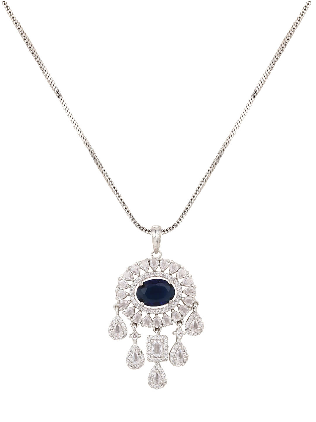 CZ Necklace with Pendant & Drop Earring Set Blue