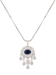 CZ Necklace with Pendant & Drop Earring Set Blue