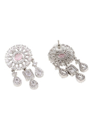 CZ Necklace with Pendant & Drop Earring Set Pink