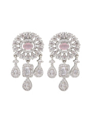 CZ Necklace with Pendant & Drop Earring Set Pink