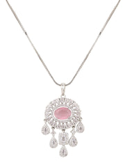 CZ Necklace with Pendant & Drop Earring Set Pink
