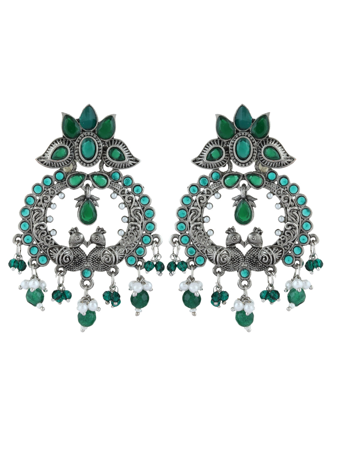 Silver Oxydised Drop earring with green stone