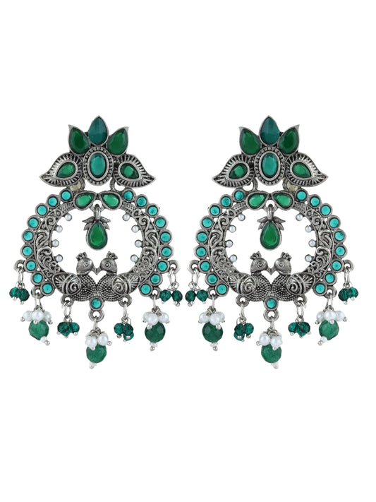 Silver Oxydised Drop earring with green stone