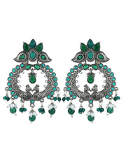 Silver Oxydised Drop earring with green stone