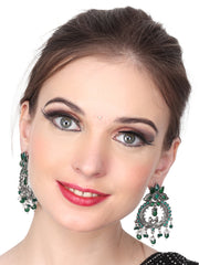 Silver Oxydised Drop earring with green stone