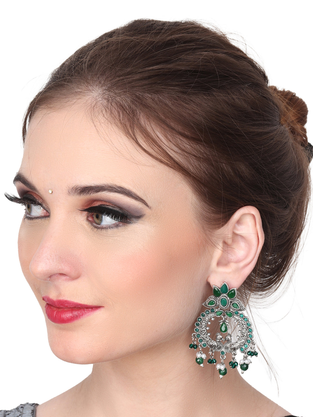 Silver Oxydised Drop earring with green stone