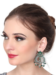 Silver Oxydised Drop earring with green stone