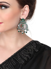 Silver Oxydised Drop earring with green stone