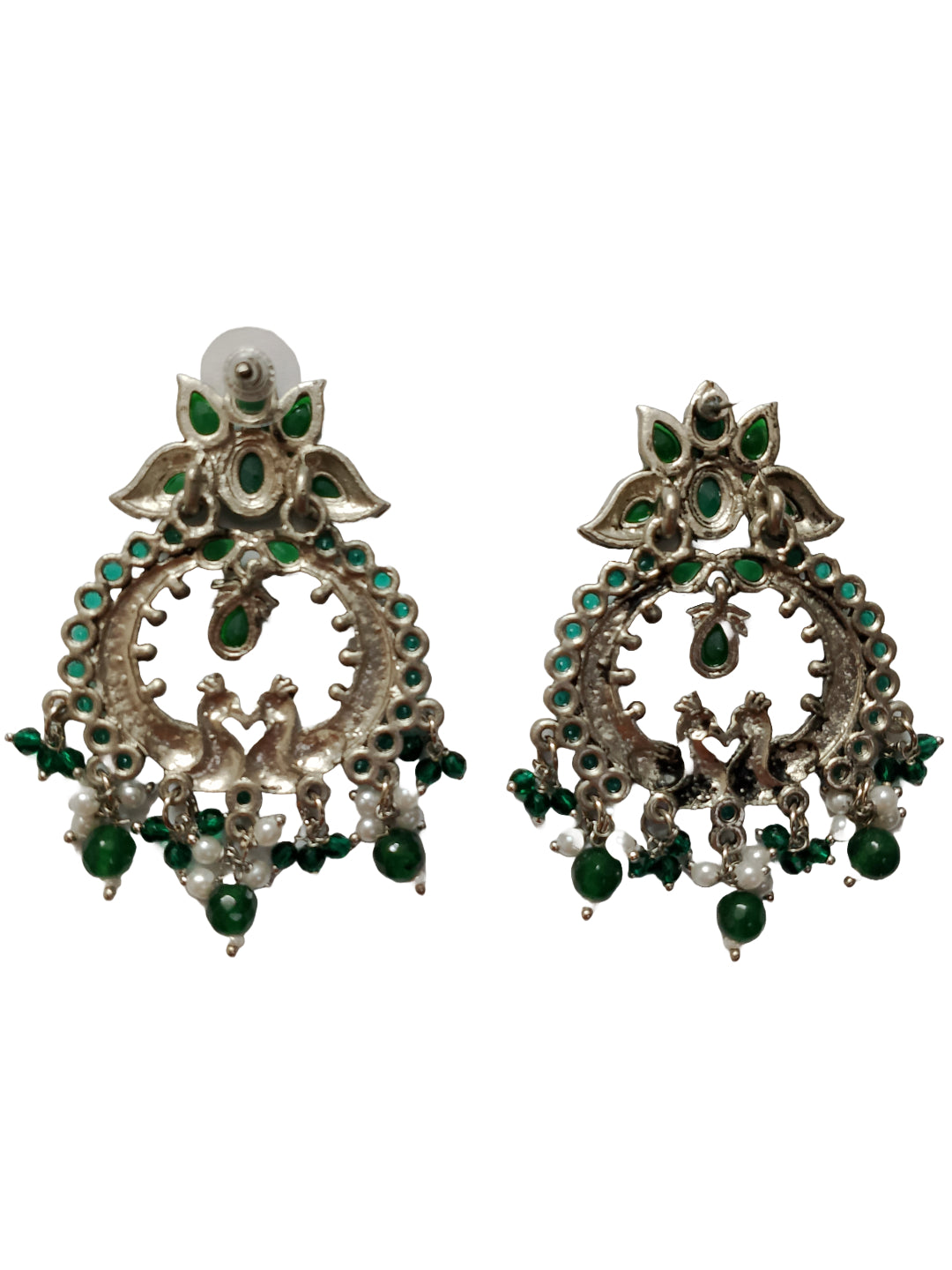 Silver Oxydised Drop earring with green stone