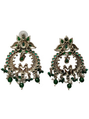 Silver Oxydised Drop earring with green stone