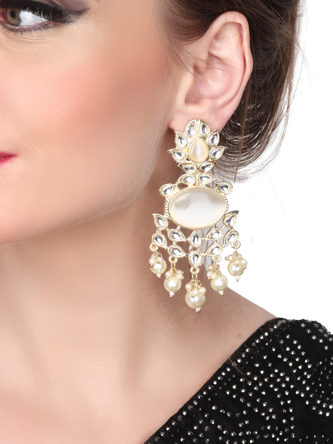 Gold plated kundan drop earring